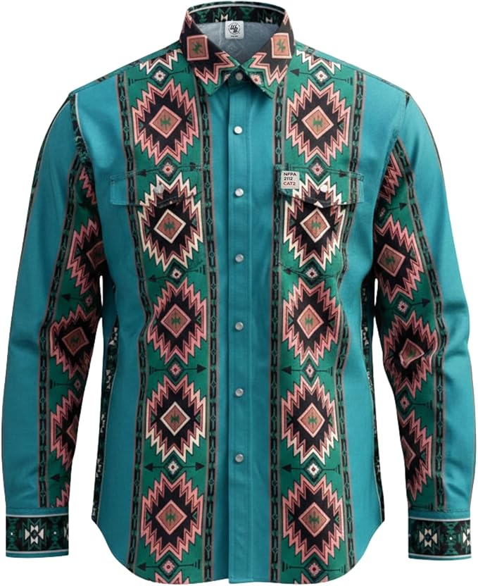 WoahBros FR Shirts for Men, 8oz Midweight Flame Resistant Welding Shirt, 100% Cotton, Pearl Snap Buttons - CAT2/NFPA2112