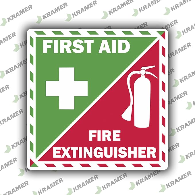 Kramer First Aid Fire Extinguisher Inside Vinyl Sticker Decal Emergency Safety Kit 3" х 3"