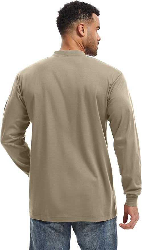 WORKWEYA 6.5oz Flame Resistant Henley Shirt 100% Cotton Lightweight FR Shirts for Men