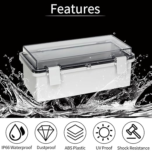 Outdoor Junction Box Waterproof Electrical Box, IP66 ABS Plastic Project Enclosure with Mounting Plate for Marine, Garage & Solar Panel Installations Clear 7.8"x3.8"x2.9"