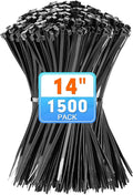 Zip Ties, KAMOTA 1500pcs 14 Inch Heavy Duty Self-Locking Nylon Zip Ties, Black Cable Ties with 50lb Tensile Strength, UV Resistant Cable Tie for Indoor and Outdoor Use