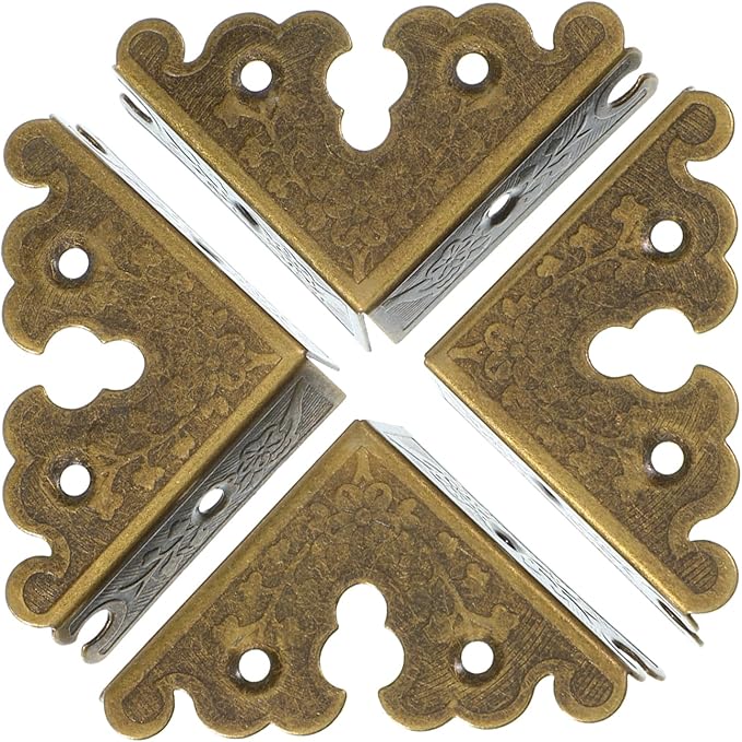 12 Pcs Decorative Corner Protectors Antique Bronze Edge Safety Guards Covers Decorative Metal Corner Guard with Screws for Storage Box Furniture Tables Cabinets Jewelry Box Picture Frame