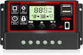 [Upgraded] 30A Solar Charge Controller, Black Solar Panel Battery Intelligent Regulator with Dual USB Port 12V/24V PWM Auto Paremeter Adjustable LCD Display (30a)