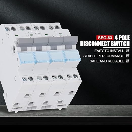 63A 4 Pole DIN Rail Transfer Switch, 400V AC Dual Power Manual Changeover Isolator Switch for Generator Backup, Solar PV System