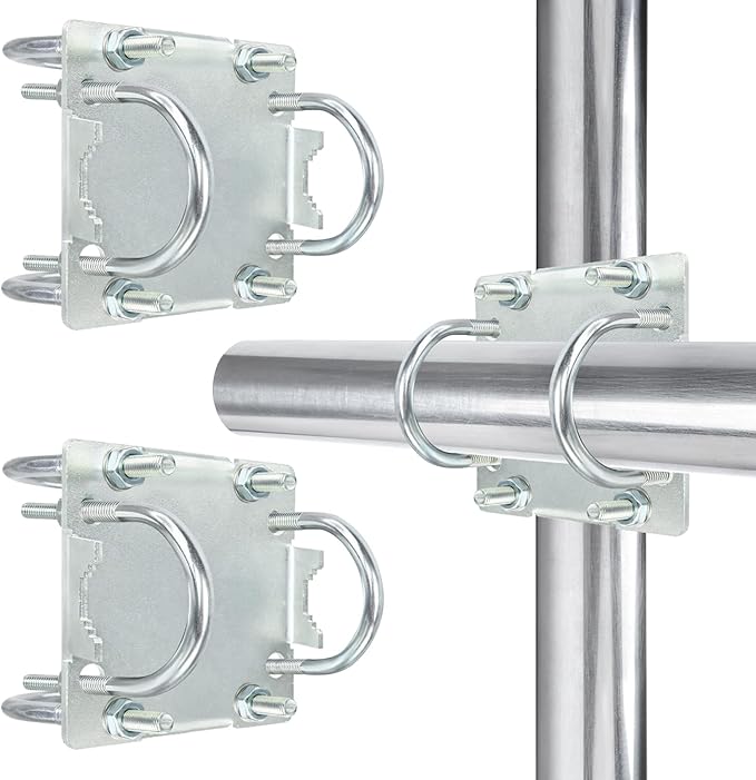 2 Sets Antenna Mast Clamp Cross-Over Bracket Kit with U Bolts for 1"-2" OD Poles, Heavy Duty Mounting Hardware for MINO Yagi TV Antennas, Security Camera, Weather Station