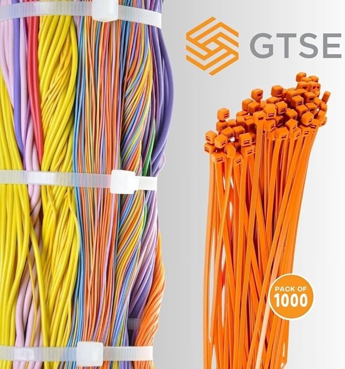 GTSE 6 Inch Orange Zip Ties, 1,000 Bulk Pack, 40lb Strength, UV Resistant Strong Nylon Cable Ties, Self-Locking 6" Tie Wraps
