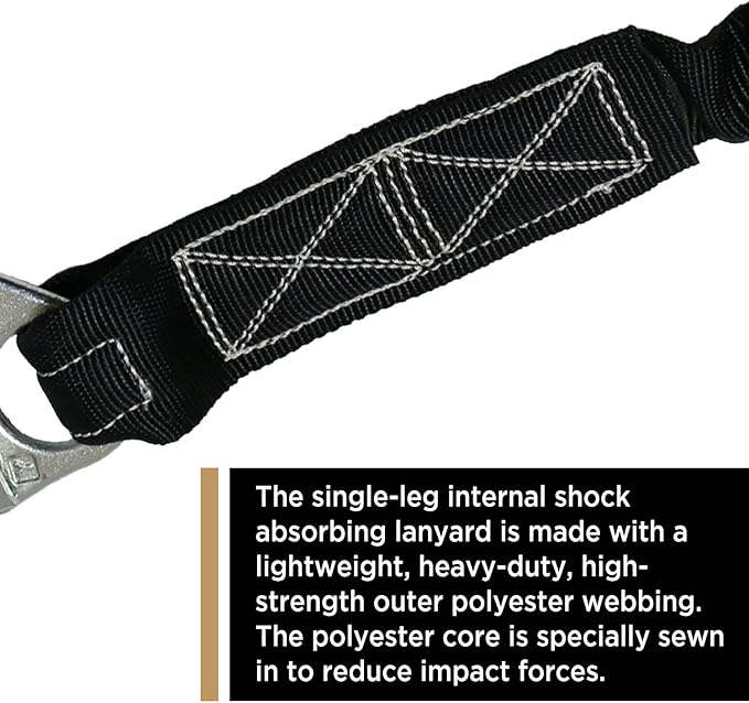 AFP 6FT Single Leg Internal Shock Absorbing Safety Fall Protection Lanyard with Pelican Rebar & Snap Hook |Heavy-Duty Webbing | Roofer, Construction, Scaffolding PPE | OSHA & ANSI Rated