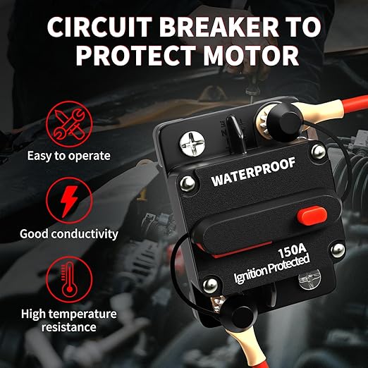 150Amp Circuit Breaker Waterproof Marine Motor Accessory for Boat Trolling ATV Trailer Vehicles Stereo Audio Electronic Battery Solar System Inline Fuse with Manual Reset Switch DC 12V-48V