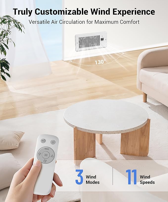 Window Register Booster Vent Fan For 4" x 10" Register Hole, Vent Booster Fan with LCD display & Thermostat,11-Speeds Household Ventilation Fans with Remote,Air Vents Fans Booster for Room, Home