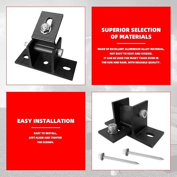2 Pack Adjustable Solar Panel Tilt Mount Bracket Base, Tilt Angle 10-60 Flat Roof Mount Holder, RV Solar Panel Mounts Clamp
