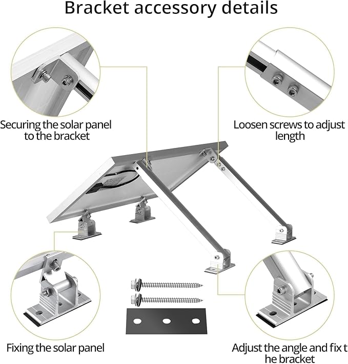 Anbte 1 Set Adjustable Solar Panel Tilt Mount Brackets, 15-30° Adjustable Aluminum Solar Mounting Brackets Support 50W 70W 100W 150W 200W 300W 400W Panels, for Flat Surface, RV, Roof, Boat, Silver