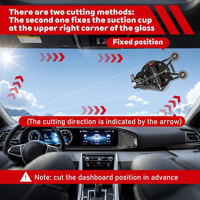 Auto Windshield Removal Tool Kit, Heavy Duty 8Inch Suction Cup (770-lb) with Self-Locking Dual Cutting System for Quick & Safe Car Windshield Removal