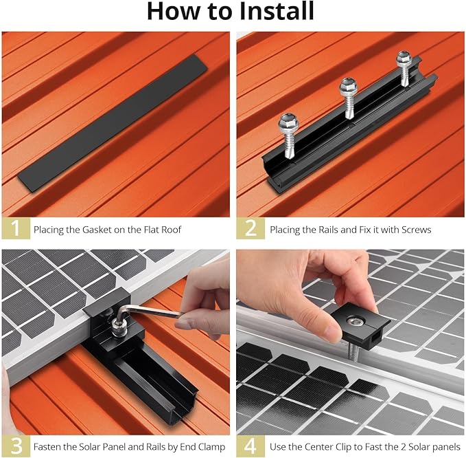 Anbte 6Pcs Solar Panel Mounting Brackets, Aluminium 7.87" Solar Panel Mounting Rail & 30mm/35mm End Clamp & Mid Clamp, Solar Panel Mounting Kit for Metal Roof, Tin Roof, Flat Roof, Sheet Roof, Black