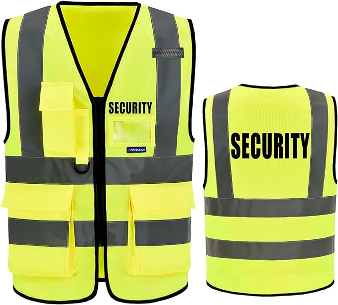 Reflective Security Safety Vests Heavy Duty with 7 Pockets and Front Zipper