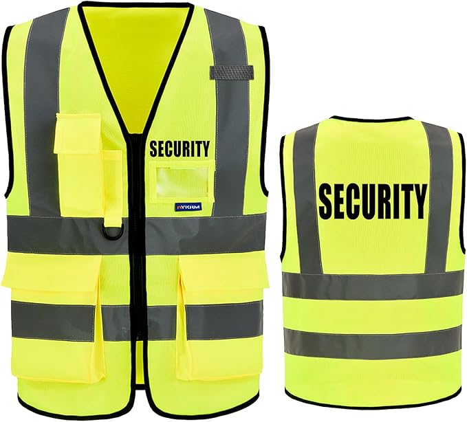 Reflective Security Safety Vests Heavy Duty with 7 Pockets and Front Zipper