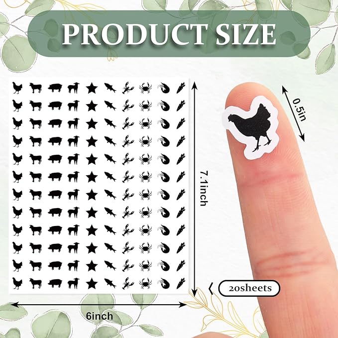 JarThenaAMCS 2400Pcs Mini Meal Sticker Black Food Choice Decal 10 Styles Wedding Menu Indicator Sticker for Place Card Party Supplies, 0.5 in