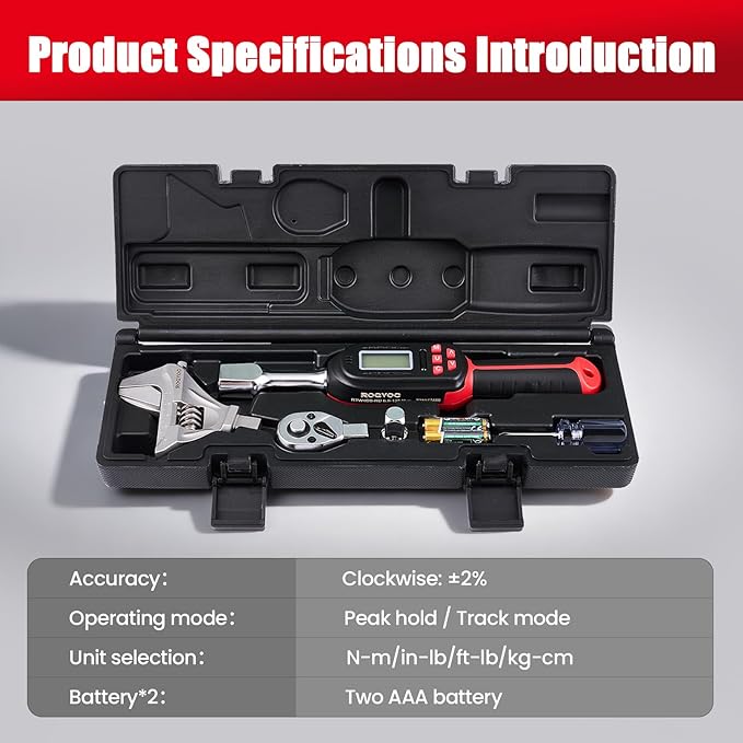 Adjustable Digital Torque Wrench 5-100 ft.lb/6.8-135 N.m, Interchangeable Electronic Torque Wrench with 42 mm Open End and 1/2 inch Ratchet, 2% Accuracy, LED Buzzer Alert, for HVAC