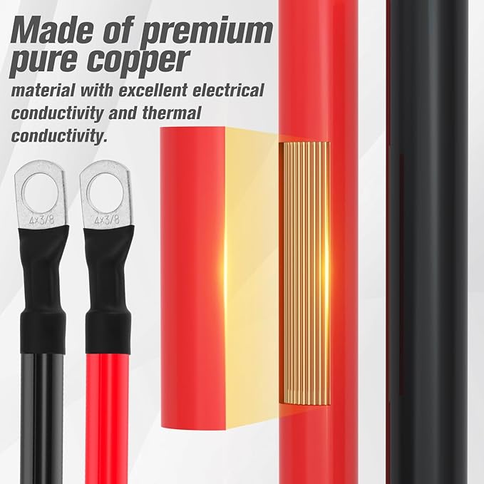 4 AWG Battery Cable 4AWG Gauge Battery Inverter Cables for Automotive Solar Marine Boat RV Car Motorcycle (4 AWG, 5FT, 3/8")