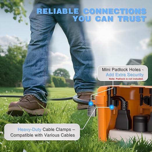 Flemoon [2 Pack] Outdoor Electrical Box Waterproof, Medium Weatherproof Electrical Box (11.5x5.2x4 inch) w/6 Cable Entry Ports, Extension Cord Cover for Power Strip, Timer, Holiday Light, Orange