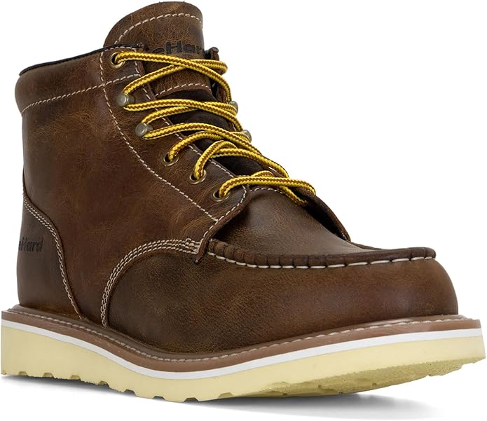 DieHard Men's Mustang casual Brown Leather Wedge Boots. Ankle-High, Slip-Resistant, Soft Toe