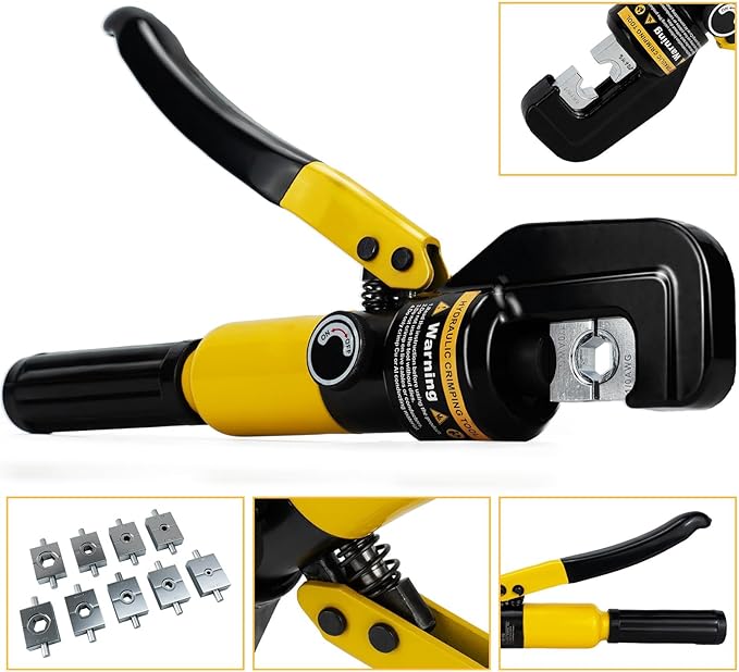 Hydraulic Crimping Tool 10 Tons 12 AWG to 00 (2/0), Battery Cable Crimper Tool with 9 Hexagonal Dies, Hydraulic Wire Crimping Kit for Wire Rope and Battery Terminal Lugs