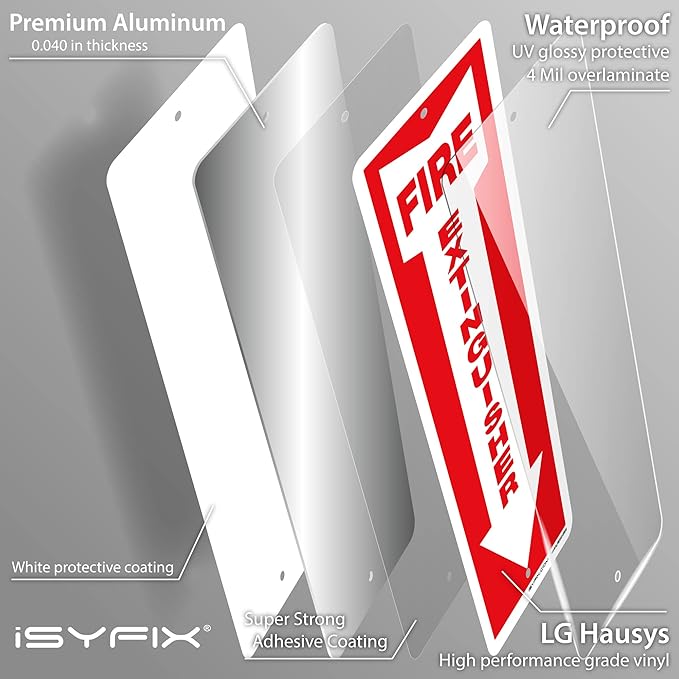 iSYFIX Fire Extinguisher Aluminum Signs – 10 Pack 4x12 Inch – Laminated for Ultimate UV and Fade Resistance, Indoor and Outdoor, for Business, Schools, Hospitals, Home