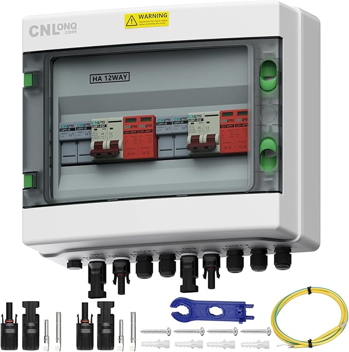 2 String Solar PV Combiner Box 2 in 2 Out IP65 DC500V 32A Circuit Breaker with Surge Protector and 30A PV Fuse,Solar Disconnect Switch Outdoor Waterproof for Solar Panels System