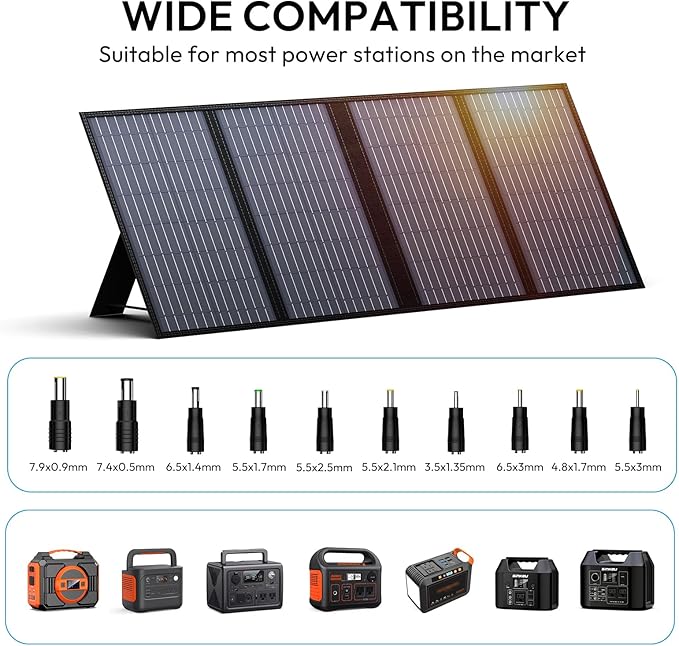 Portable Solar Panel, 60W Foldable Solar Panel Charger for Portable Generator Power Station, Comes with Adjustable Kickstands, DC 18V Output, USB 3.0 and Type-C Ports for Camping Traveling Van RV Trip