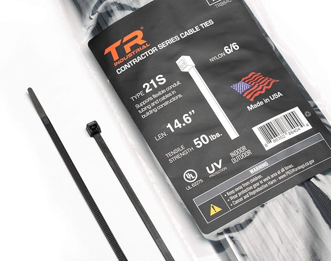 TR Industrial Contractor Series UV Cable Ties (100-Piece), 14.6", Type 21S, Made in USA