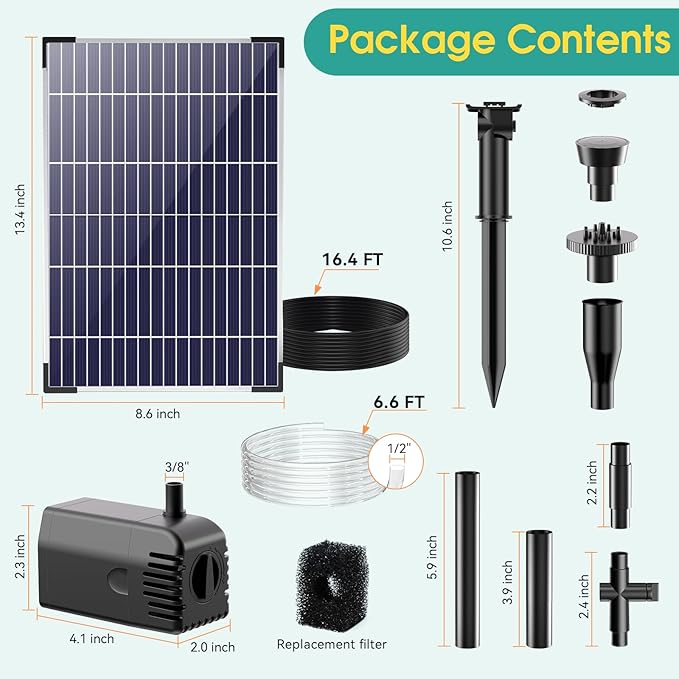 Antfraer 12W Solar Fountain Pump, Solar Pond Pump 160GPH Adjustable Flow with 16.5Ft Cord & 6.6Ft Tubing for Ponds, Wildlife Gardens, Bird Baths & DIY Water Features