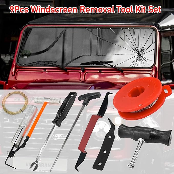 9Pcs Windshield Removal Tool Kit for Classic Vintage Car, Molded Windscreen Remover Kit