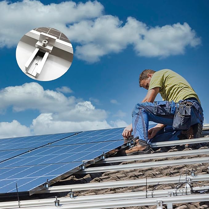 Solar Panel Bracket Kit - 10 Pcs Aluminium Mounting Rail 200mm, Z-Bracket Set, Center Clamps, Solar Mounting Rail Connector for Metal, Tin, Flat, Sheet Roof