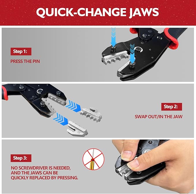 GKG 6 Piece Ratcheting Crimper Tool Kit, Quick Exchange Wire Cimping Tool for Heat Shrink ButtConnectors. Insulated, Non-nsulated, Ferule Terminal, Open Barel Terminals & MC4 Connectors