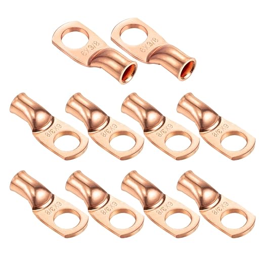 Ampper Heavy Duty Copper Wire Lugs, UL Eyelets Ring Crimp Copper Terminal Connectors for Battery Cable Ends and More (6 Awg, 3/8" Ring, 10 Pcs)