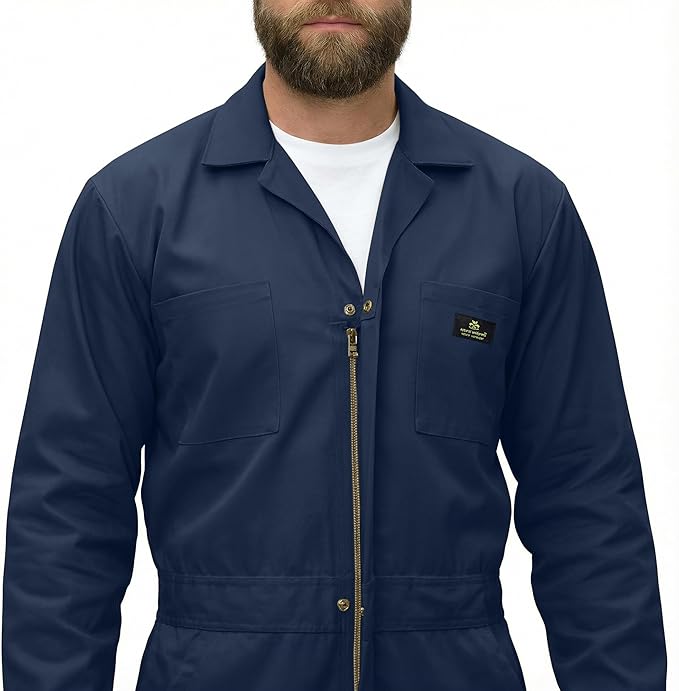 Natural Uniforms Mens Long Sleeve Zip Up Twill Coverall, Stain and Wrinkle Resistant