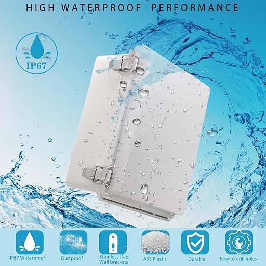 Outdoor Waterproof Electrical Box Junction Box Weatherproof IP67 ABS Plastic Enclosure Switch Router Project Box Electronics DIY Enclosure With Mounting Plate Wall Bracket Grey 8.6"x6.6"x4.3"