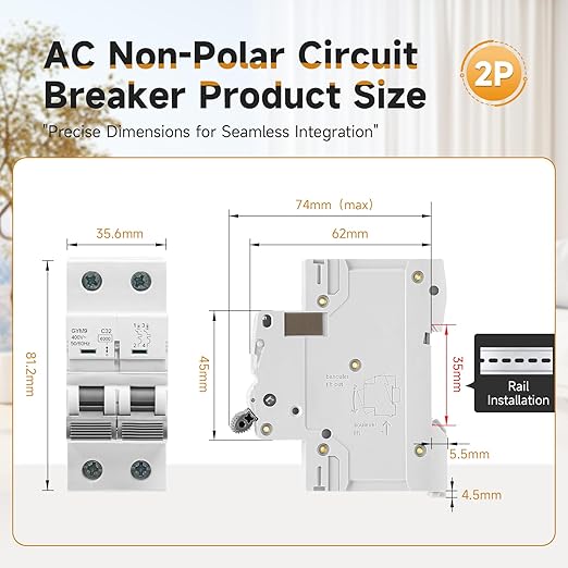 20 Amp Miniature Circuit Breaker AC 120V/240V, 2 Pole Solar Disconnect Switch, DIN Rail Mount Circuit Breaker, Thermal Magnetic Trip, RV Battery Isolator, PV System MCB, CE Certified C20