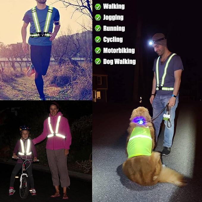 3Pcs Reflective Running Vest, Adjustable Elastic Straps Lightweight 360°High Visibility for Outdoor Walking, Jogging