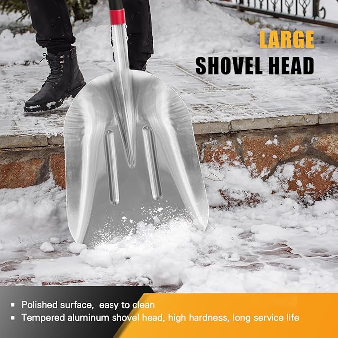 Aluminium Snow Shovel for Driveway Farm Scoop Shovel Large Aluminum Scoop Shovel for Snow Revoval Tool,45 inches