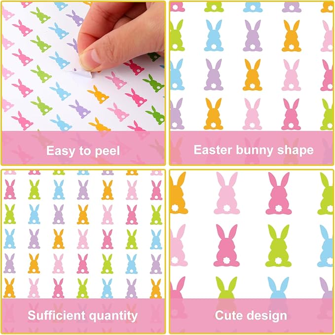 JarThenaAMCS 2400 Pcs Easter Mini Sticker Pastel Bunny Paper Decal Colorful Rabbit Self-Adhesive Sticker for Planner Reward Envelope Scrapbook DIY Supplies, 0.5 in