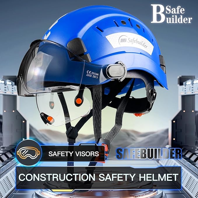 Construction Safety Helmet with Build-in Visor ABS Hard Hat with Visor Adjustable Ventilation Hardhats Work Head Protection ANSI/ISEA Z89.1