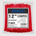 XINGO 12 Inch Red Zip Ties 1200 PCS, 75 LBS Ultra Strong Tensile Strength, UV Resistant Cable Ties, Self-locking Plastic Ties for Indoor and Outdoor Use