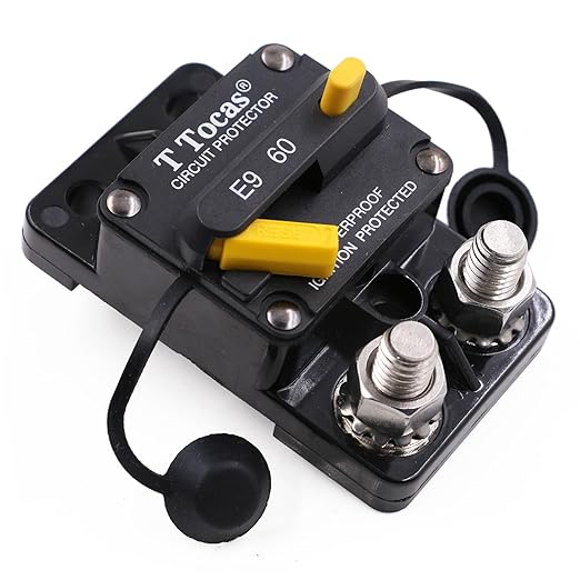 E9 3/8" Stud 60 Amp Circuit Breaker, Surface Mount, 12V - 72V DC 60A Waterproof IP67