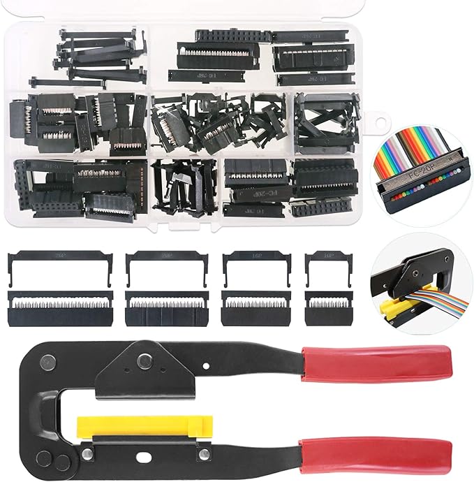 Keadic 49 Pieces FC-10 16 20 26 Pin Female Header IDC Cable Connector 2.54mm Pitch with IDC Crimp Tool, for Flat Ribbon Cable and IDC Connectors