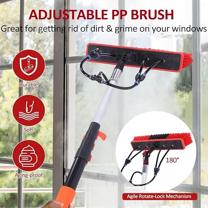 VBESTLIFE Solar Panel Cleaning Brush Kit, 12Ft Telescopic Pole Soap Dispenser Water Fed Window Cleaner Tool for Roof RV Gutter Boat Deck