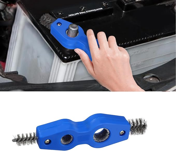 4 in 1 Car Battery Cleaning Brush, Car Battery Terminal Cleaner, Anti-Rust Auto Battery Cleaner with Steel Wire, Battery Cleaner Tool Car Accessories for Cleaning Auto Battery Post (Blue)