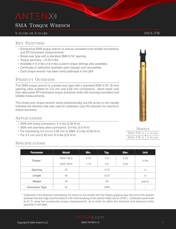 SMA Torque Wrench (5 in·lbs (0.56 N·m))