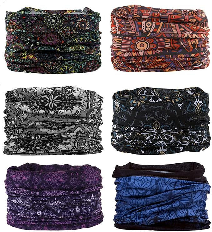 KINREE Neck Gaiter 6 Pack, Multifunctional Headwear UV Protection Breathable Headband Face Mask for Men Women Outdoor Sports