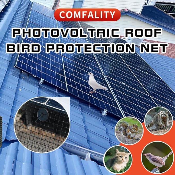 6-inch * 100 Foot Solar Panel Protective net, Black PVC Coated Rolled net, with 70 Sets of Fasteners, Anti cat/Squirrel/Bird Intrusion Solar Panel Internal Welding Protective net