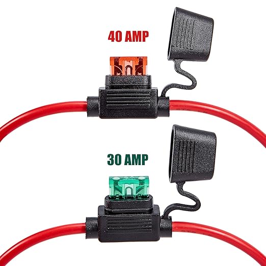 FEBRYTOLD 10 Gauge Inline Fuse Holder - Waterproof Pigtail Fuse Relay with 2 Pack 30AMP & 40AMP Blade Fuses for Car, Truck, Boat & Motorcycle